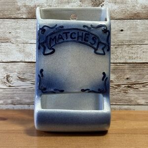 Vintage Ceramic Wall Match Holder Blue White Matches Open Sides USA Made
